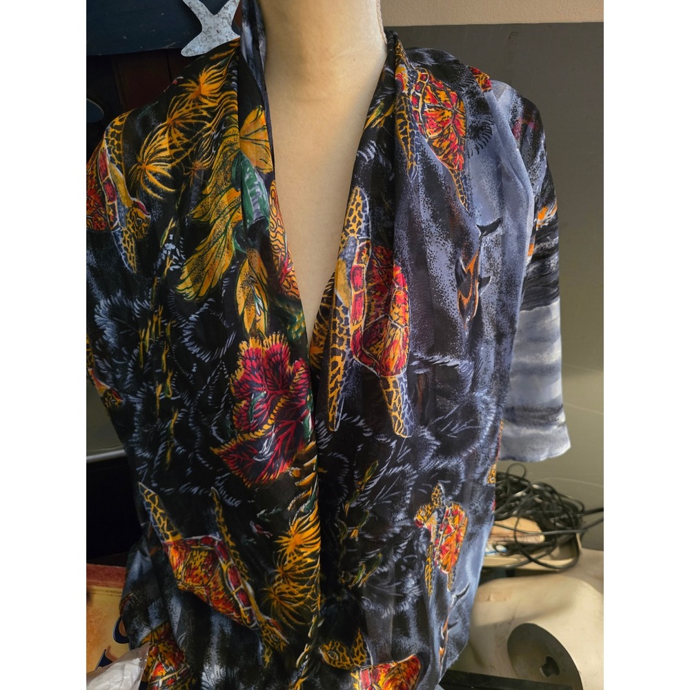 Vintage Style Tropical Sea Turtle Dolphin Nautical Print Scarf Wrap Sarong Black